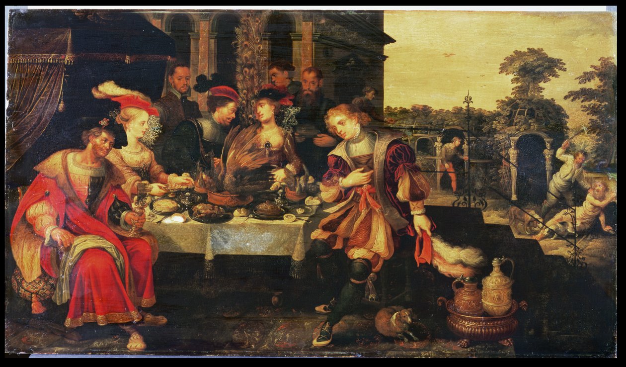 Lazarus ved den rige mands bord, 1618 af Kasper or Gaspar van den Hoecke