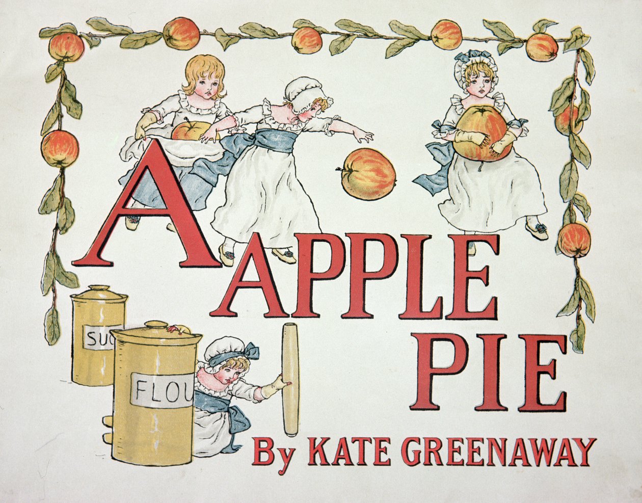 Illustration til bogstavet "A" fra "Apple Pie Alphabet", udgivet i 1885 af Kate Greenaway