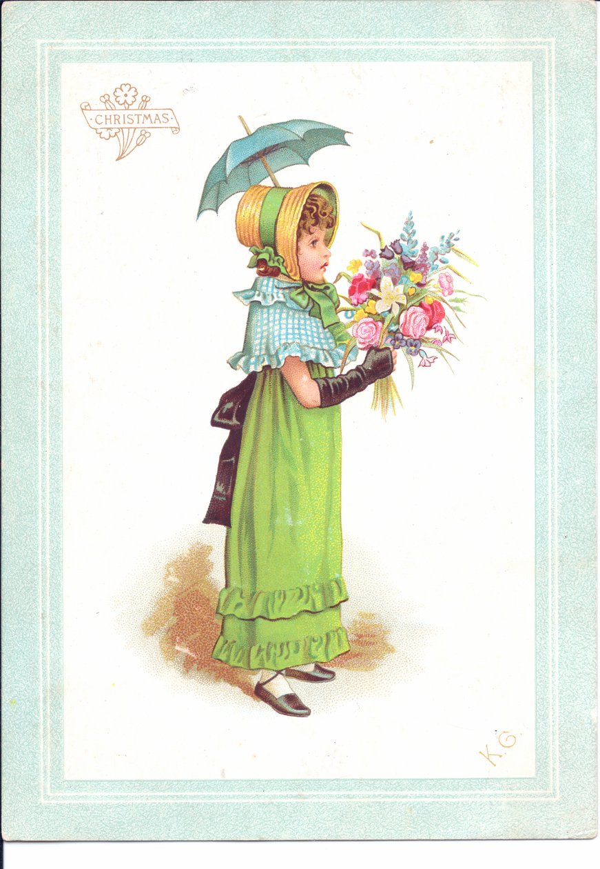 Et victoriansk lykønskningskort med børn i fancy kostume, der danser, ca. 1880 af Kate Greenaway