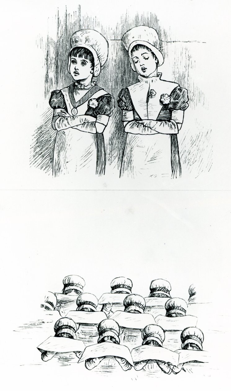 Velgørenhedsbørn, ca. 1880 (gravering) af Kate Greenaway