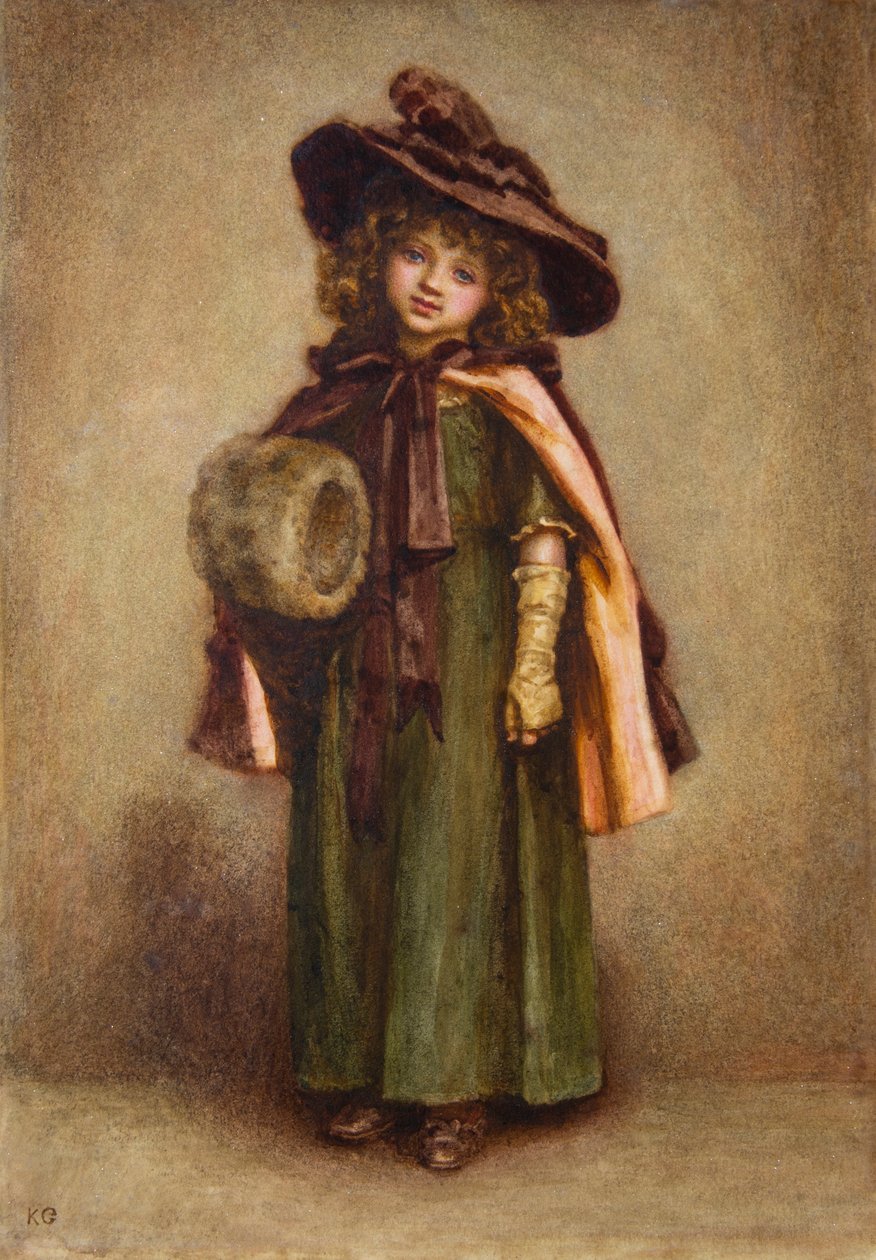 Lille pige med muff (akvarel) af Kate Greenaway