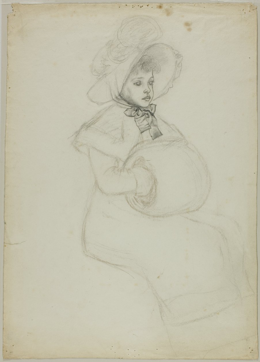 Siddende pige med muffer af Kate Greenaway