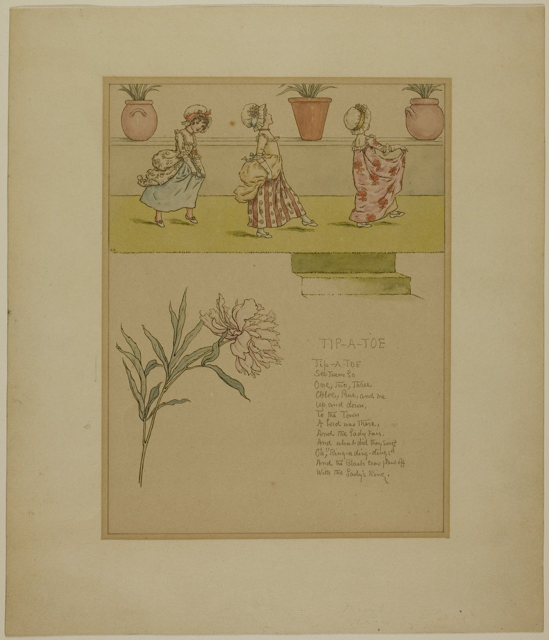 Studie til Tip a Toe, fra Marigold Garden af Kate Greenaway
