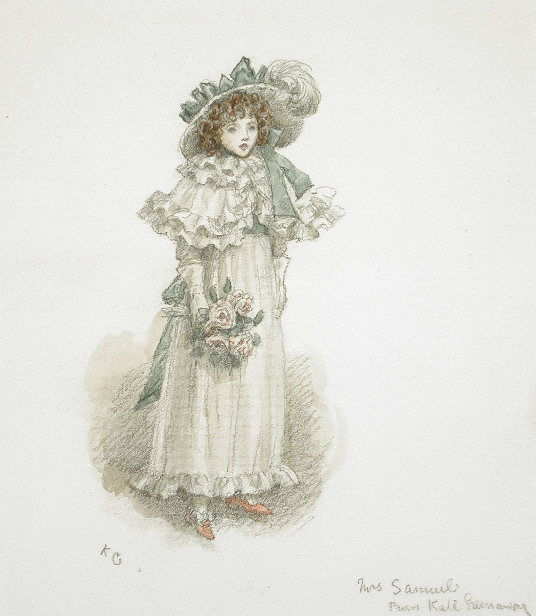 Studie af en fuldt påklædt lille pige af Kate Greenaway