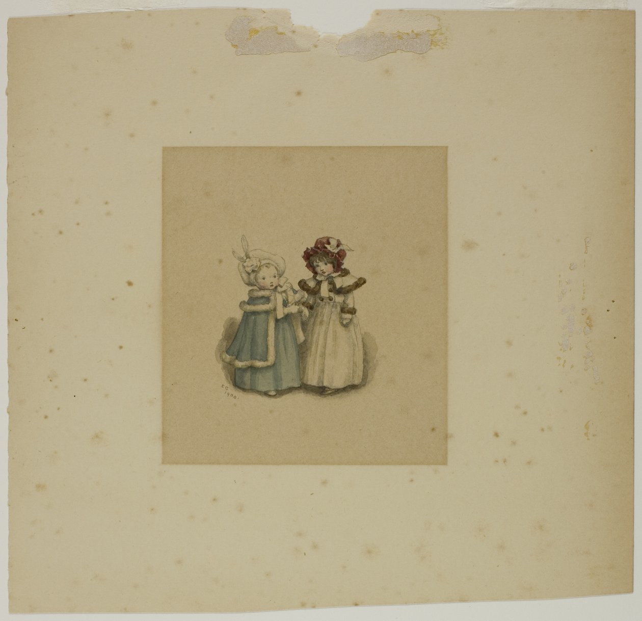 To små piger i pelsbeskårne frakker af Kate Greenaway