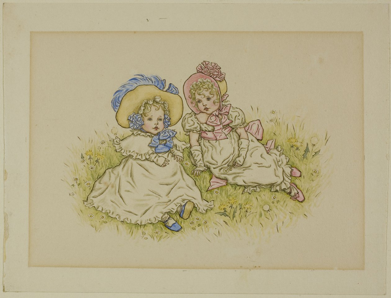 To små piger med motorhjelm af Kate Greenaway