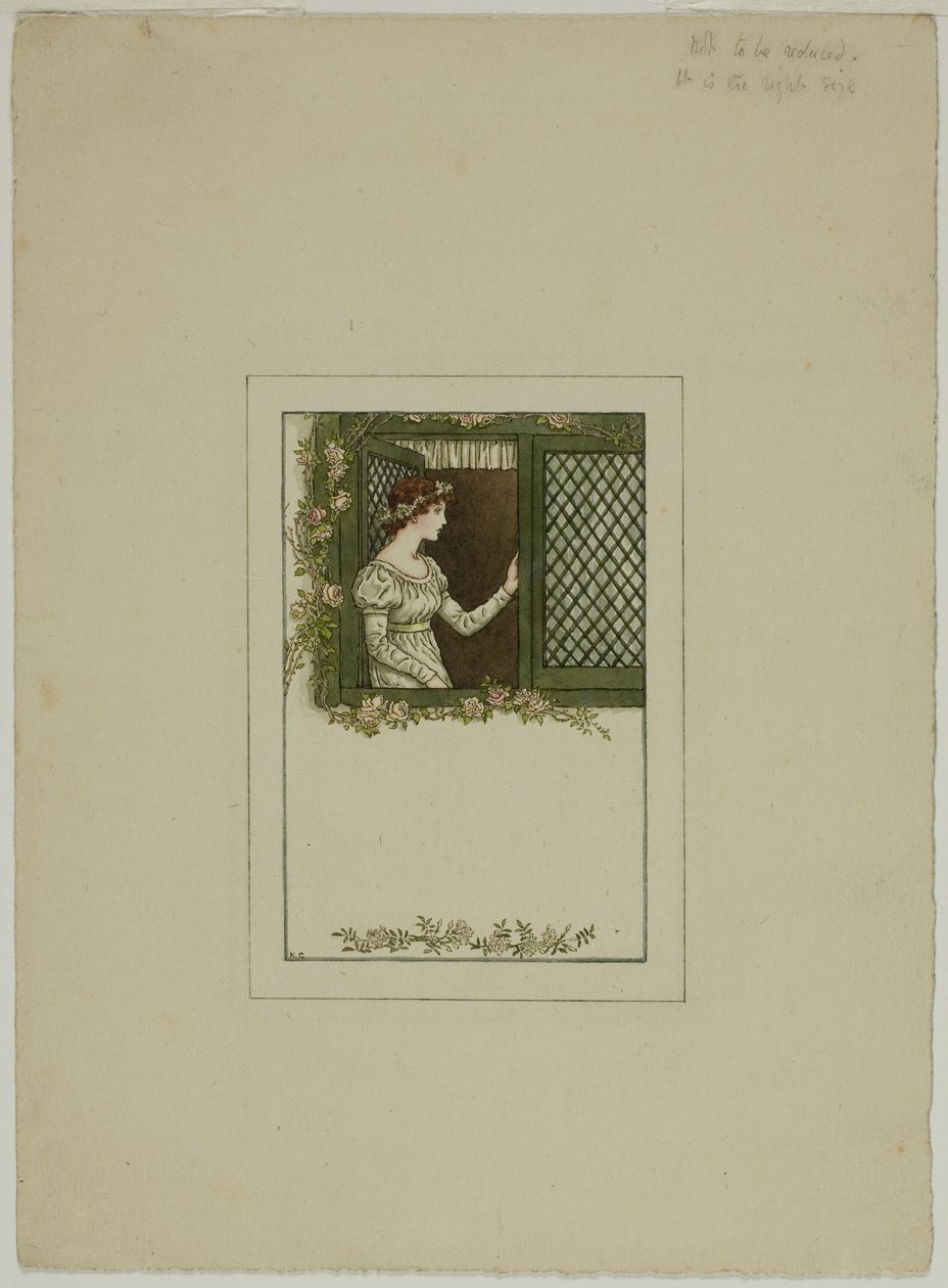Kvinde ved gittervindue af Kate Greenaway