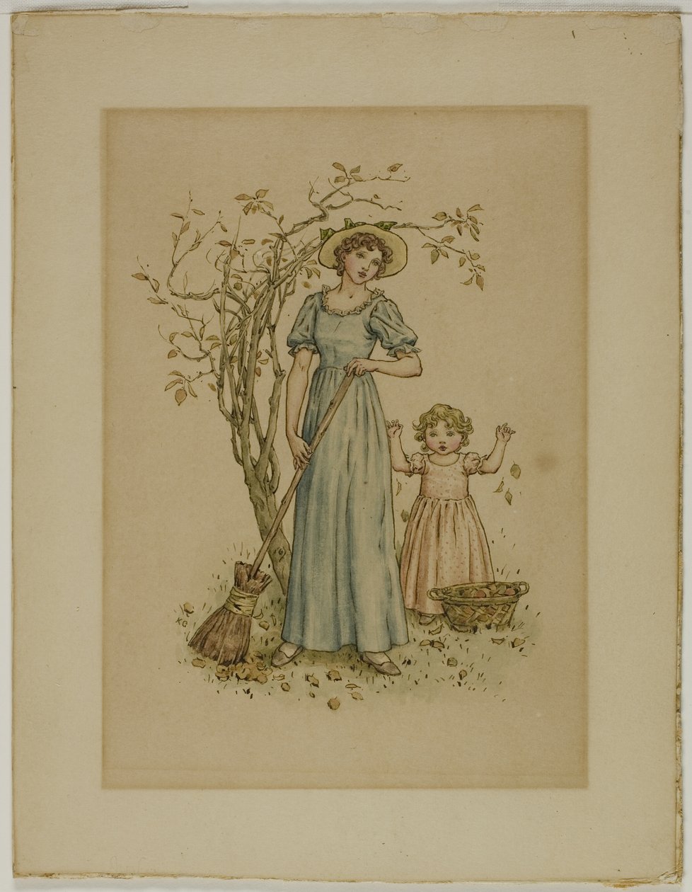 Kvinde med kost og lille pige af Kate Greenaway