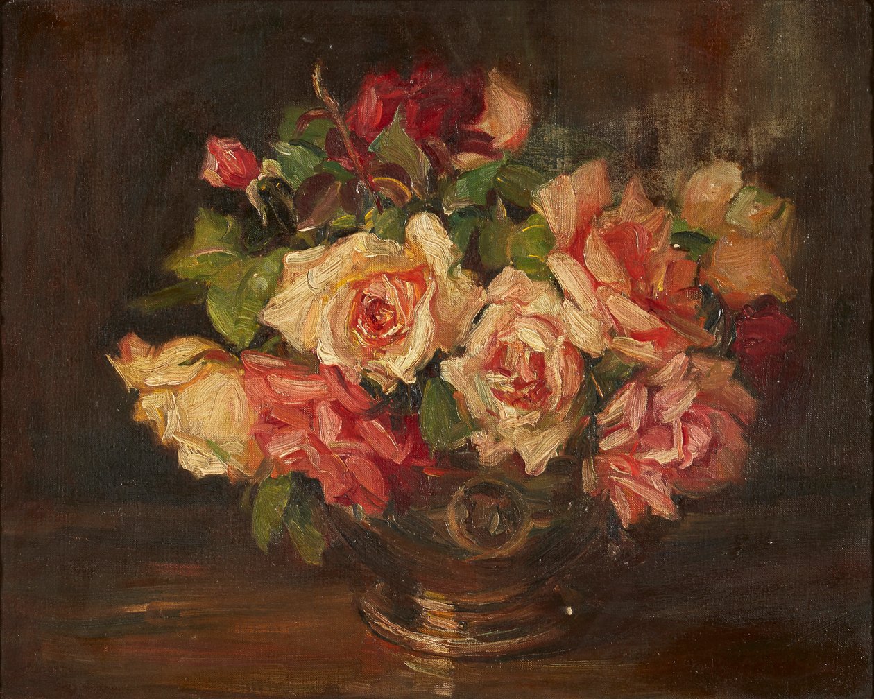 Pink Roses (olie på lærred) af Kate Wyllie