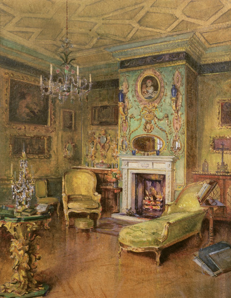 The Yellow Room, Holland House, London (wc og kropsfarve med arabisk gummi) af Katherine Montagu Wyatt