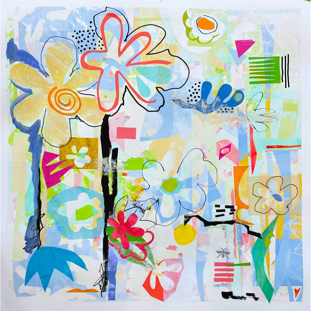 blooming daydream, 2025 (blandede medier på papir) af Kathy Dunaway