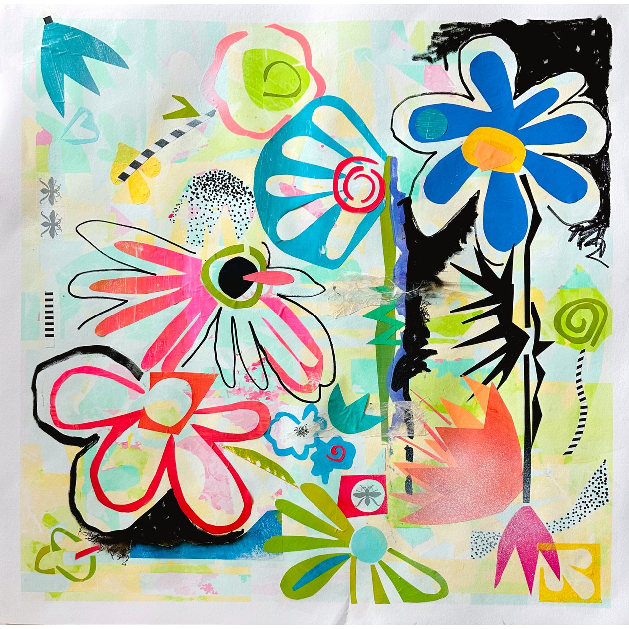 whimsical bloom, 2025 (blandede medier på papir) af Kathy Dunaway