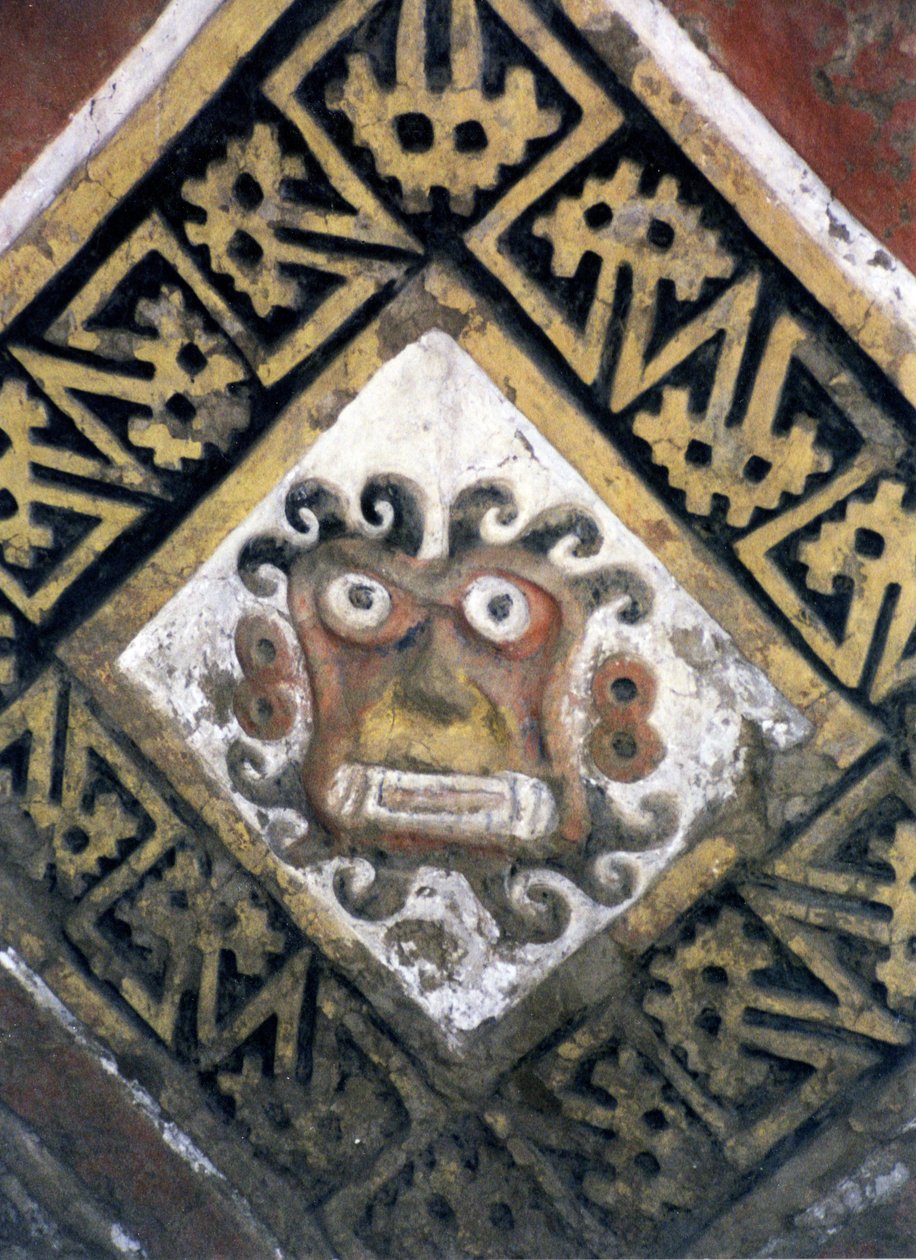 Detalje af en mur inde i pyramiden, muligvis et tempelkompleks, bygget af Moche-folket, ca. 200-500 e.Kr (foto) (detalje af 138728) af Katie Attenborough