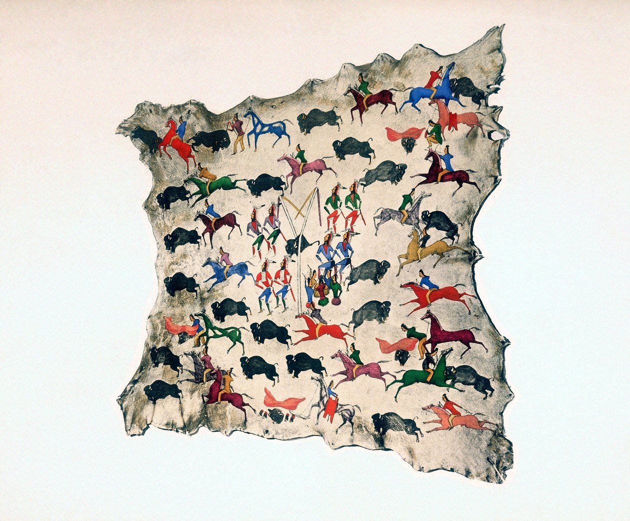 Elgeskind af North American Shoshone Indian, der viser bøffeljagt, 20. århundrede af Katsikodi