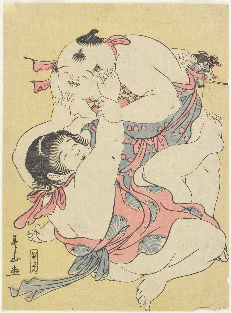 (Børn wrestling) af Katsukawa Shunzan