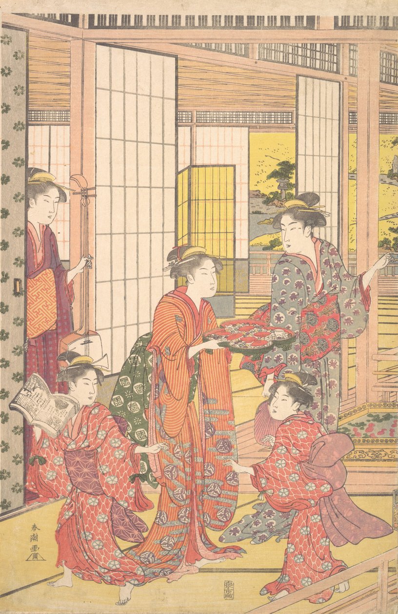 En ung kvinde med en bakke med slik, 1780-1795. af Katsukawa Shuncho