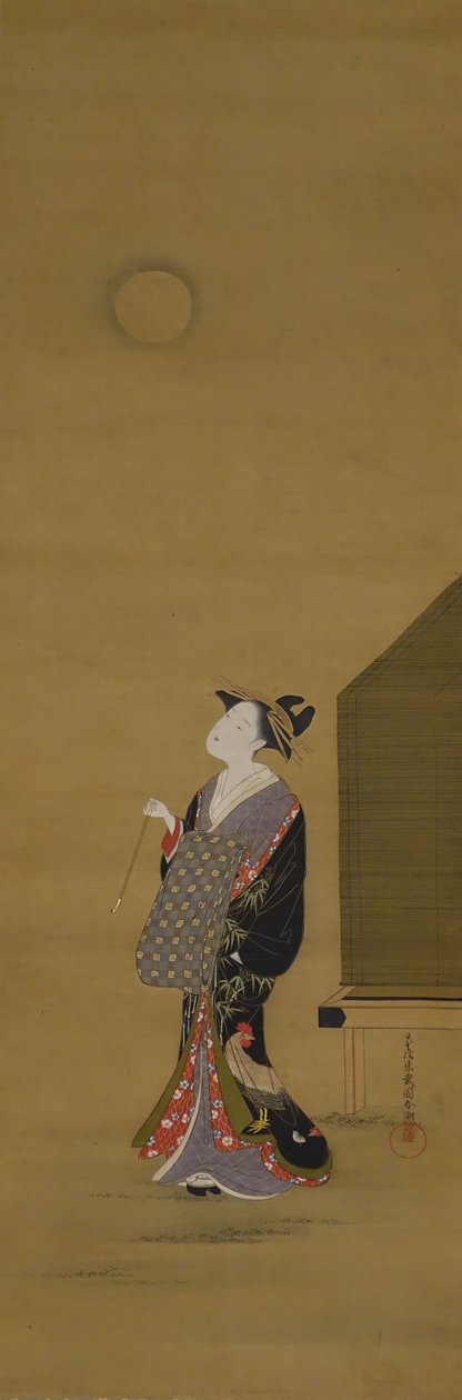 Skønhed ser på månen, 1700-tallet. af Katsukawa Shuncho
