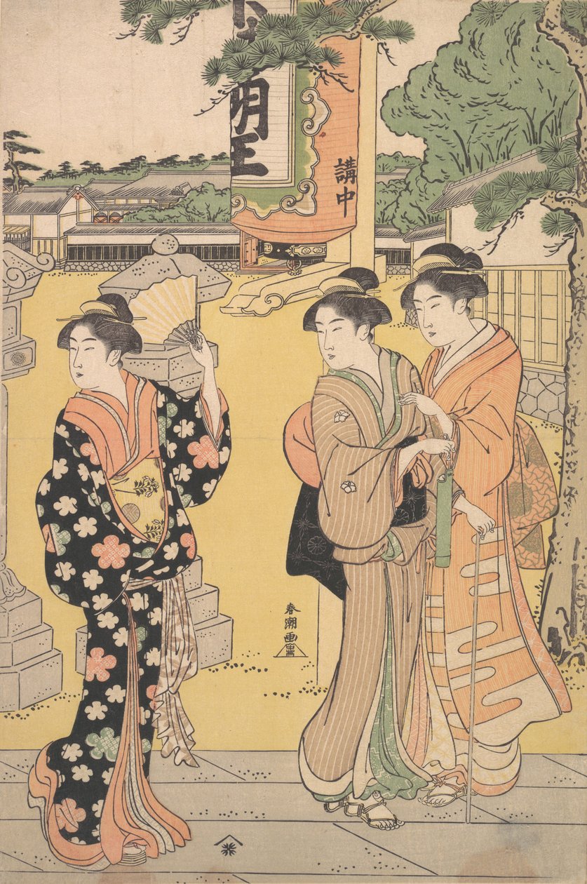 Messebesøgende i bygningen af et buddhistisk tempel, ca. 1789. af Katsukawa Shuncho