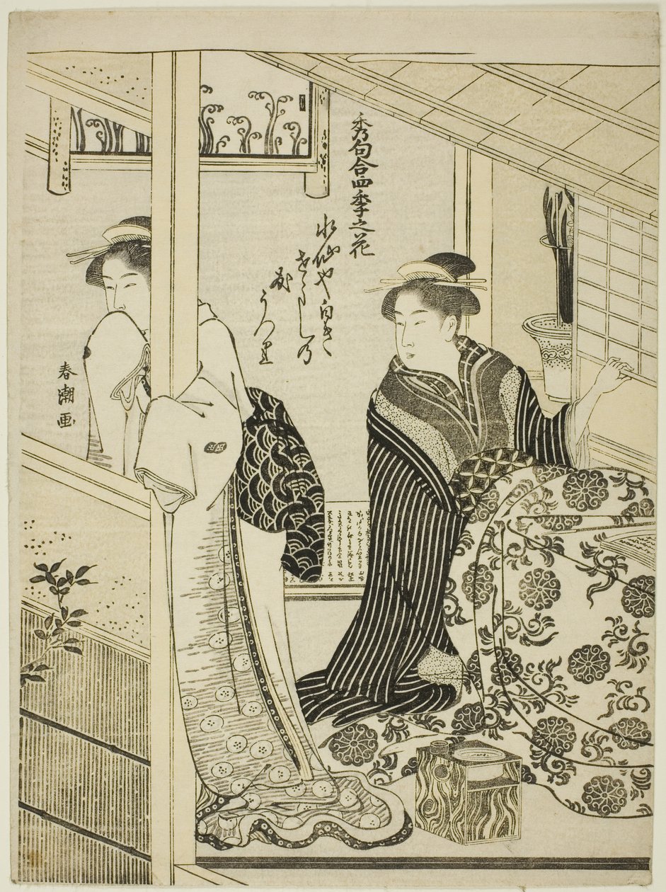 Narcissus in Winter, fra serien "Choicest Odes upon Flowers of the Four Seasons (Shuku awase, shiki no hana)" af Katsukawa Shuncho