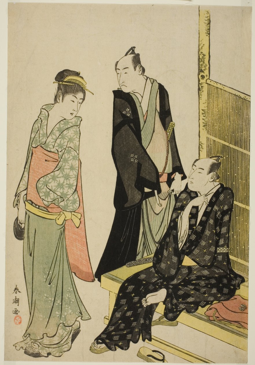 Skuespillerne Onoe Matsusuke I og Ichikawa Omezo I på et tehus af Katsukawa Shuncho