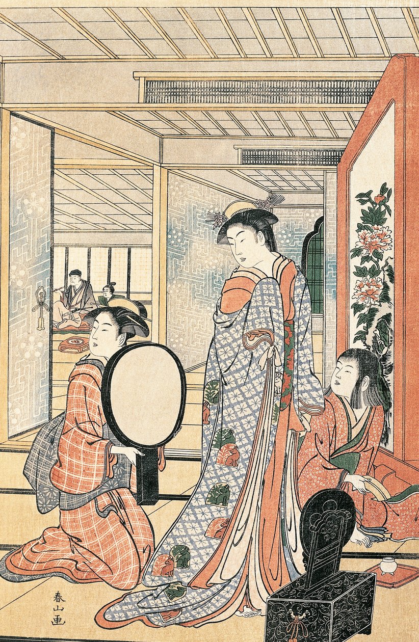 Kvinde foran spejlet, af Katsukawa Shunsho (1726-1792), Japan Japanese Civilization af Katsukawa Shuncho