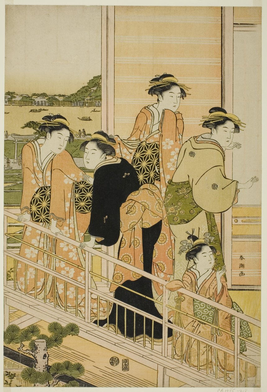 Kvinder på en balkon i et Yoshiwara tehus af Katsukawa Shuncho