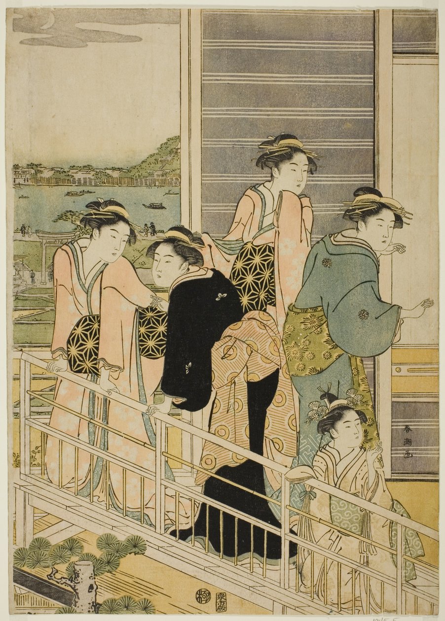 Kvinder på en balkon i et Yoshiwara tehus af Katsukawa Shuncho