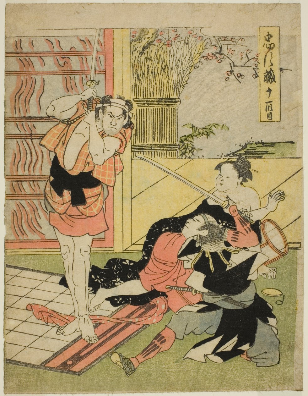 Ellevte akt: Natteangreb på Moronaos palæ fra skuespillet Chushingura (Treasury of Forty-seven Loyal Retainers) af Katsukawa Shun