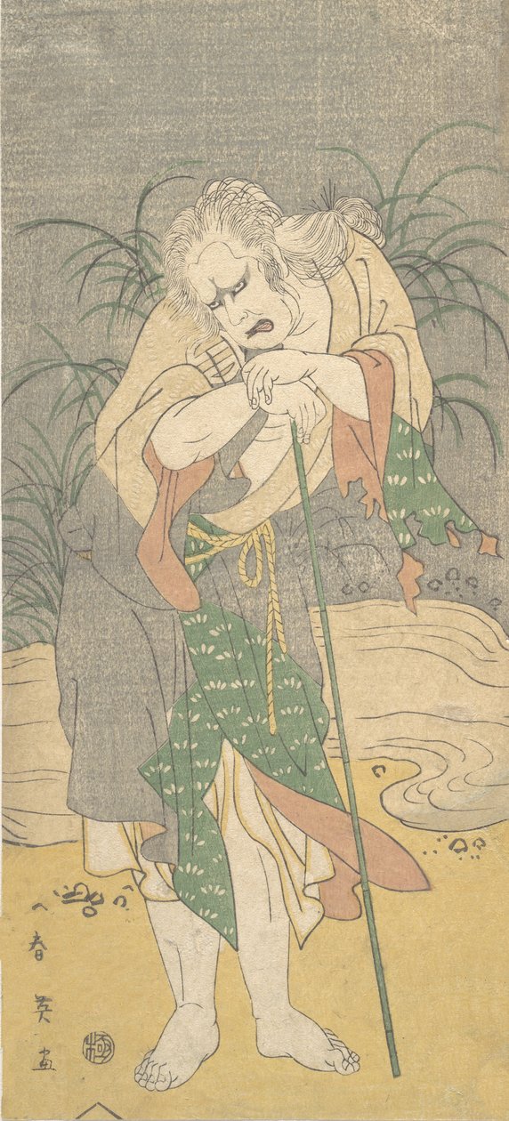 Asao Tamejuro som en gråhåret gammel mand i lasede klæder, ca. 1789. af Katsukawa Shun