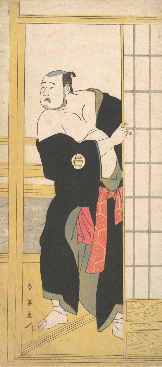 Asao Tamesaburo som en stærk mand med en grøn kimono, ca. 1795. af Katsukawa Shun