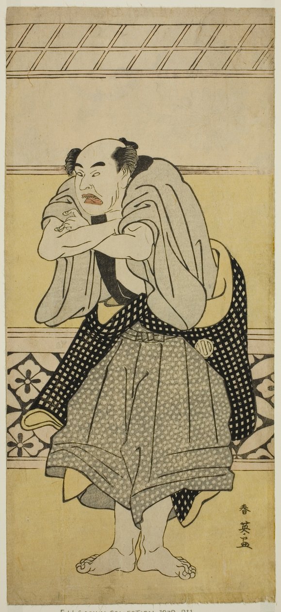 Skuespilleren Asao Tamejuro I som den berusede Gotobei i stykket Yoshitsune Koshigoe Jo, opført på Ichimura-teatret i den niende måned, 1790 af Katsukawa Shun