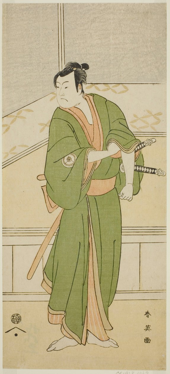 Skuespilleren Iwai Hanshiro IV som Shirai Gompachi i stykket Gozen-gakari Sumo Soga, opført på Kawarazaki-teatret i den anden måned, 1793 af Katsukawa Shun