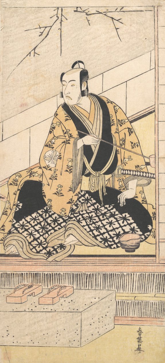 Skuespilleren Matsumoto Koshiro IV siddende i et ydre rum, 1789. af Katsukawa Shun
