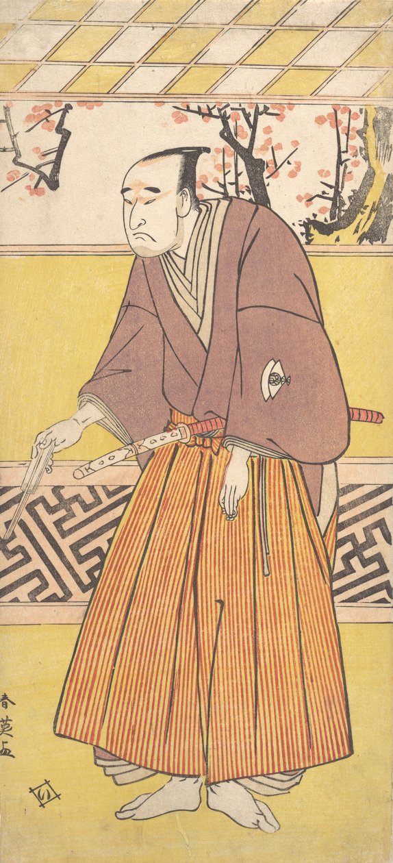 Skuespilleren Onoye Matsusuke I, som en mand med en lukket fan i sin højre hånd, ca. 1780. af Katsukawa Shun