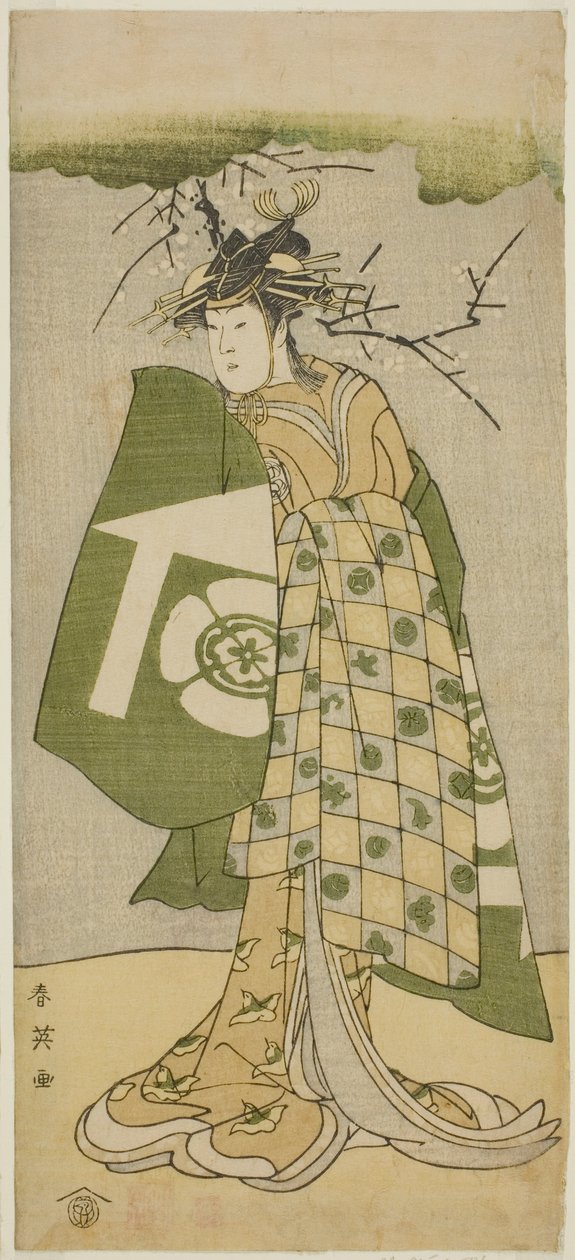 Skuespilleren Osagawa Tsuneyo II som Oiso no Tora i stykket Gohiiki no Hana Aikyo Soga, opført på Kawarazaki-teatret i den første måned, 1794 af Katsukawa Shun