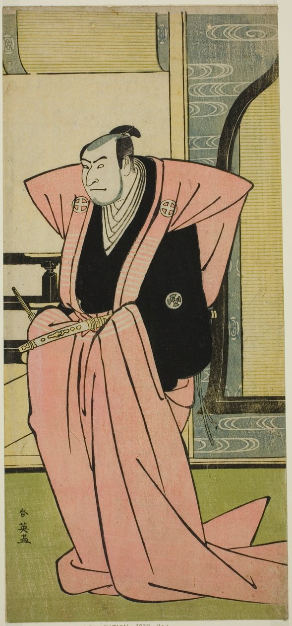 Skuespilleren Otani Oniji III i en uidentificeret rolle i stykket Yukimi-zuki Eiga Hachi no Ki (), opført på Nakamura-teatret () i den ellevte måned, 1787 () af Katsukawa Shun
