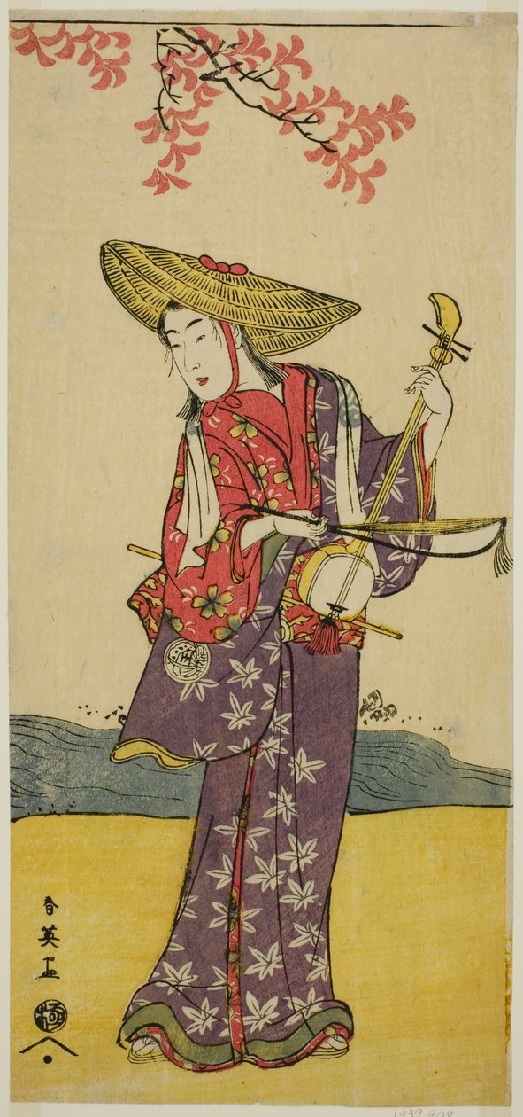 Skuespilleren Sawamura Tamagashira som spadserende musiker i stykket Dai Danna Kanjincho, opført på Kawarazaki-teatret i den ellevte måned, 1790 af Katsukawa Shun