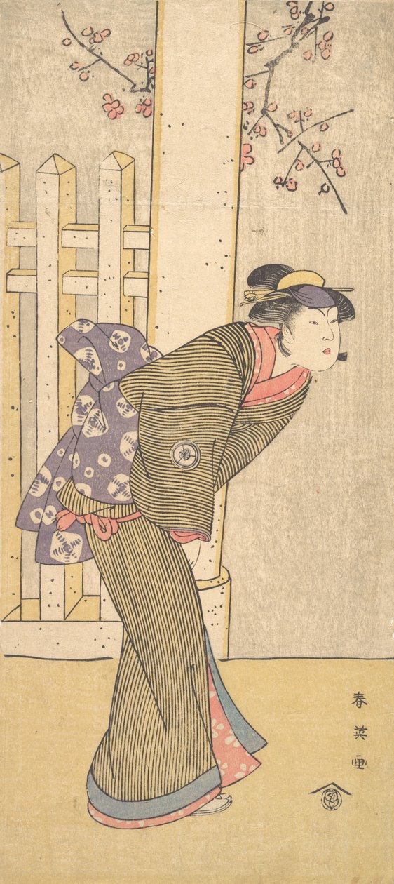 Den fjerde Iwai Hanshiro som en kvinde, der står under en Torii, ca. 1791 af Katsukawa Shun