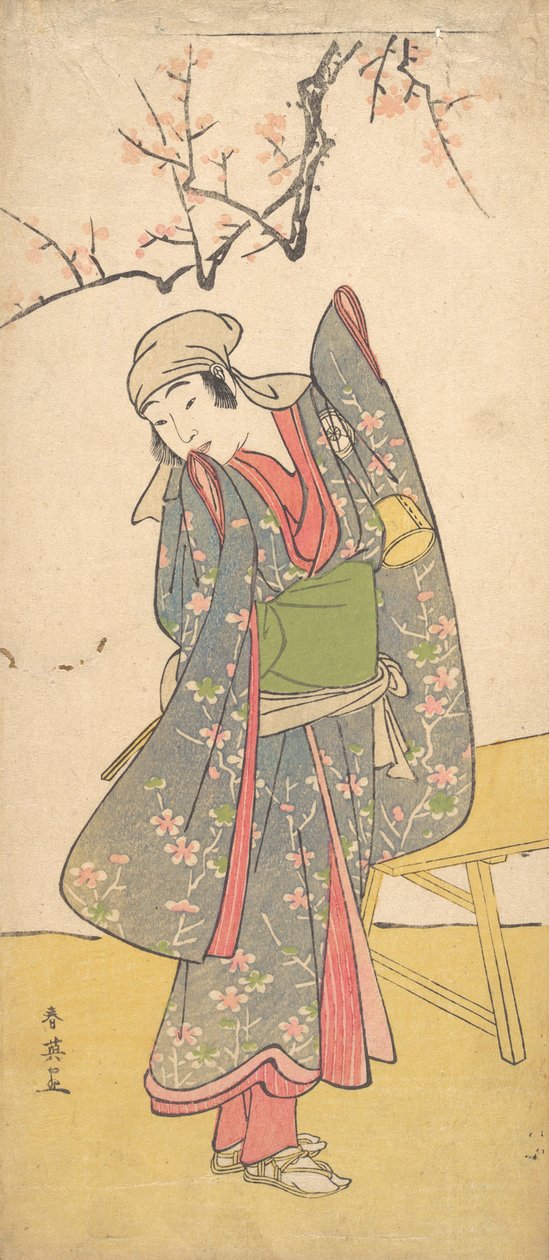 Den fjerde Iwai Hanshiro som ung pige, der står ved en træbænk, ca. 1790 af Katsukawa Shun
