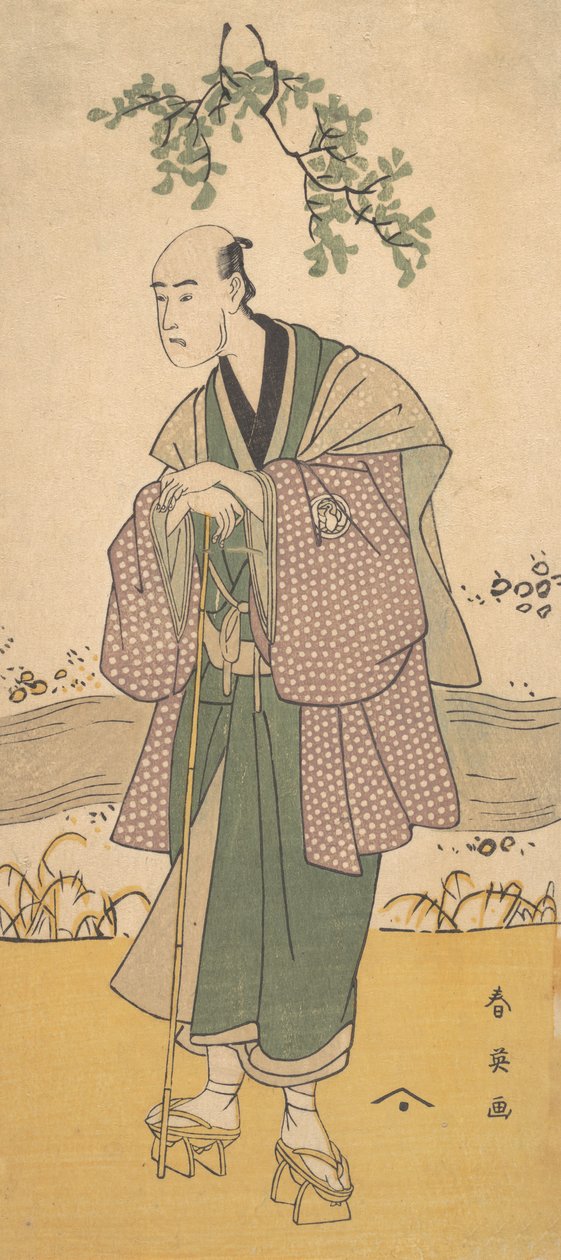 Det tredje Bando Hikosaburo som en mand, der står på bredden af en flod, ca. 1793. af Katsukawa Shun