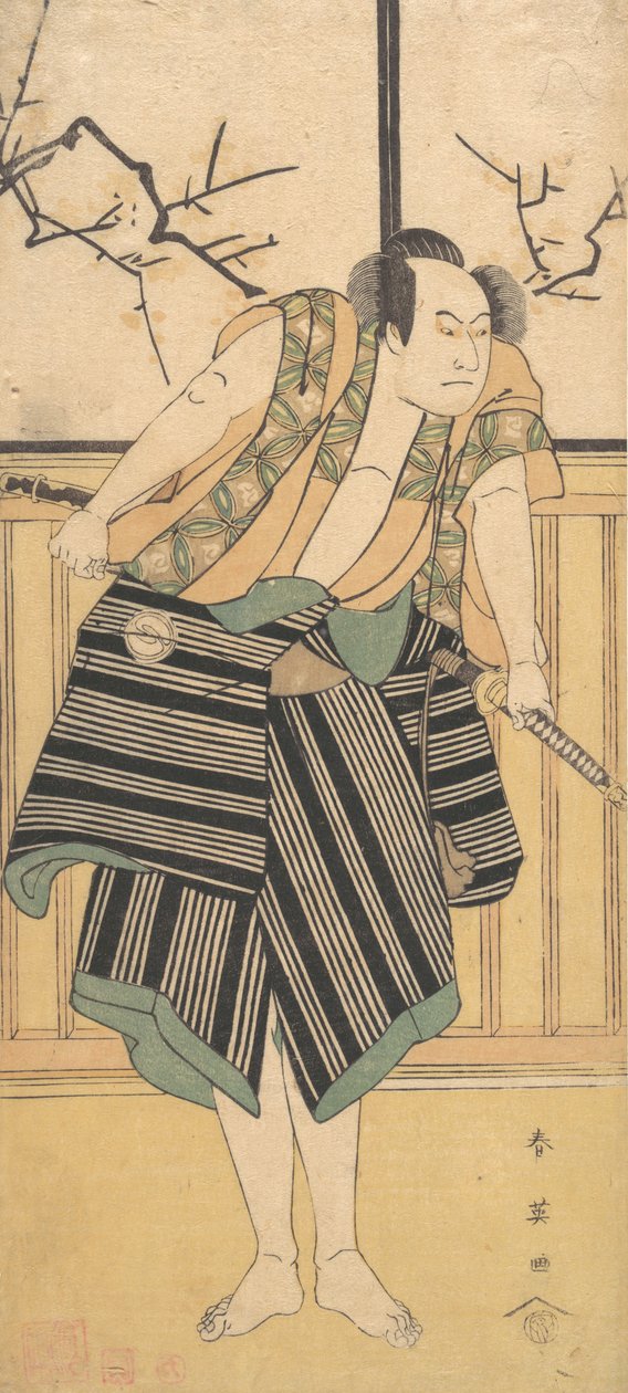 Den tredje Sawamura Sojuro som en mand, der står i et værelse, ca. 1793. af Katsukawa Shun
