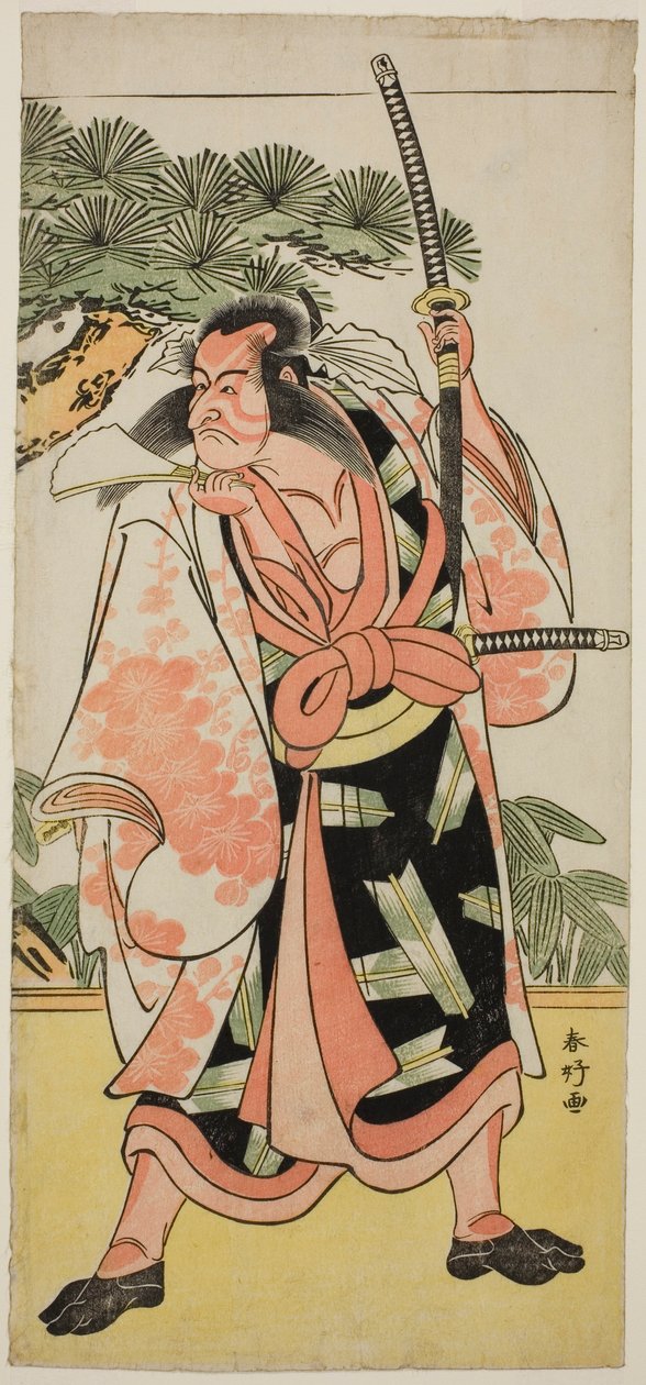 Skuespilleren Ichikawa Danjuro V som Kajiwara Genta Kagesue i stykket Yuki Nazuna Saiwai Soga, opført på Kiri-teatret i den første måned, 1787 af Katsukawa Shunkо̄