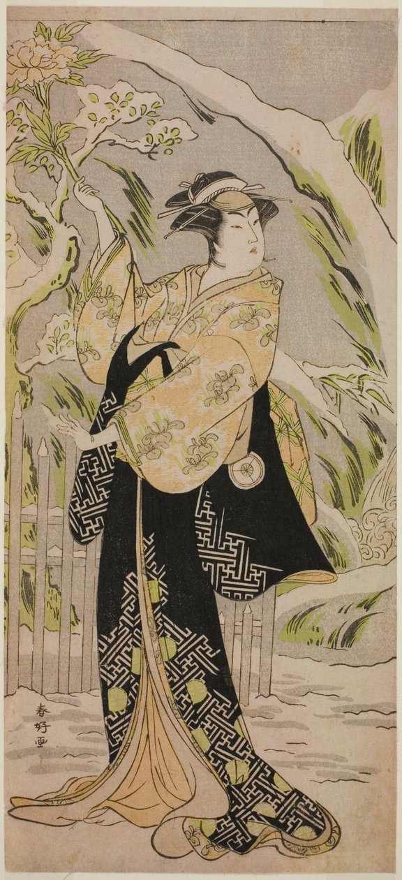 Skuespilleren Iwai Hanshiro IV som Lady Yaehata i stykket Sanga no Sho Haru no Hanayome, opført på Kiri-teatret i den ellevte måned, 1787 af Katsukawa Shunkо̄
