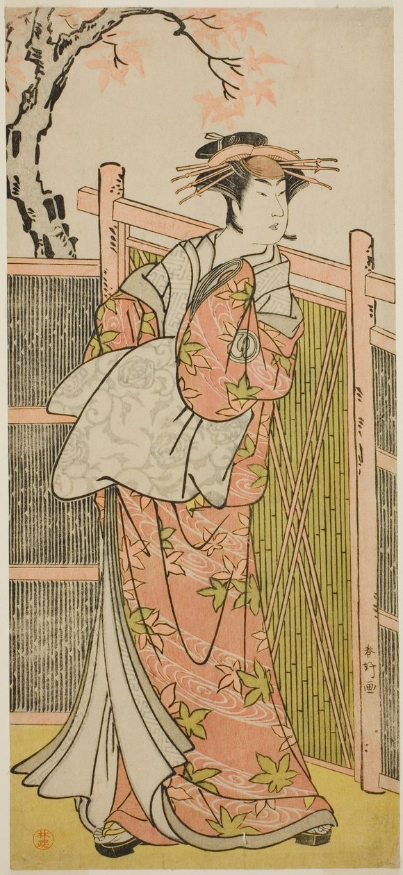 Skuespilleren Sawamura Sojuro III som kurtisanen Takaos ånd i skuespillet Takao Daimyojin Momiji no Tamagaki, opført på Nakamura-teatret i den syvende måned, 1787 af Katsukawa Shunkо̄
