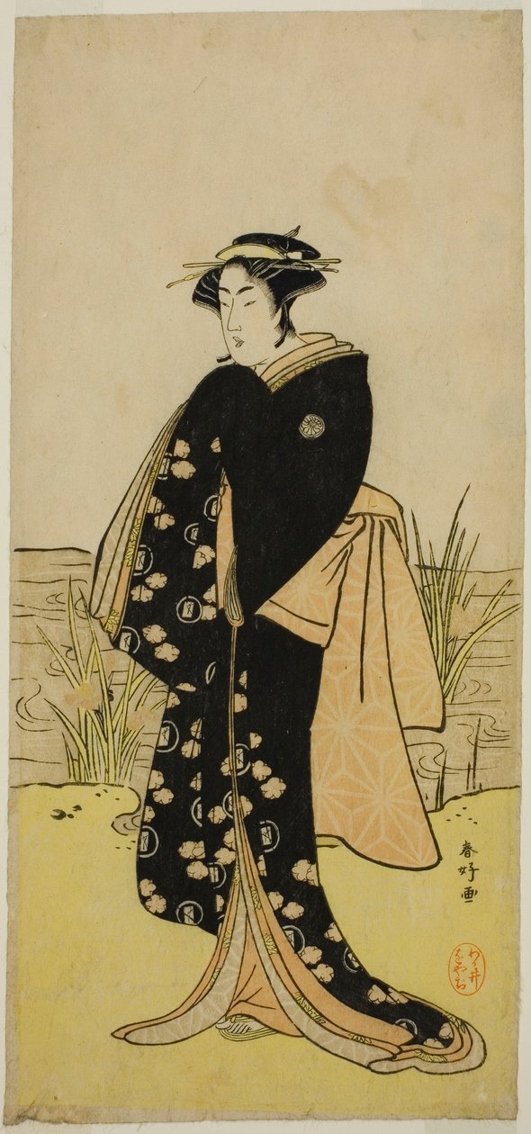 Skuespilleren Segawa Kikunojo III som Oshichi i skuespillet Junshoku Edo Murasaki, opført på Ichimura-teatret i den første måned, 1779 af Katsukawa Shunkо̄