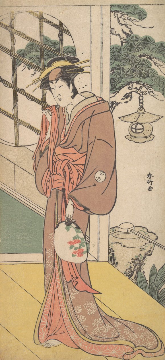 Arashi Ryuzo som en høj kvinde, der står på Engawa, ca. 1789. af Katsukawa Shunko