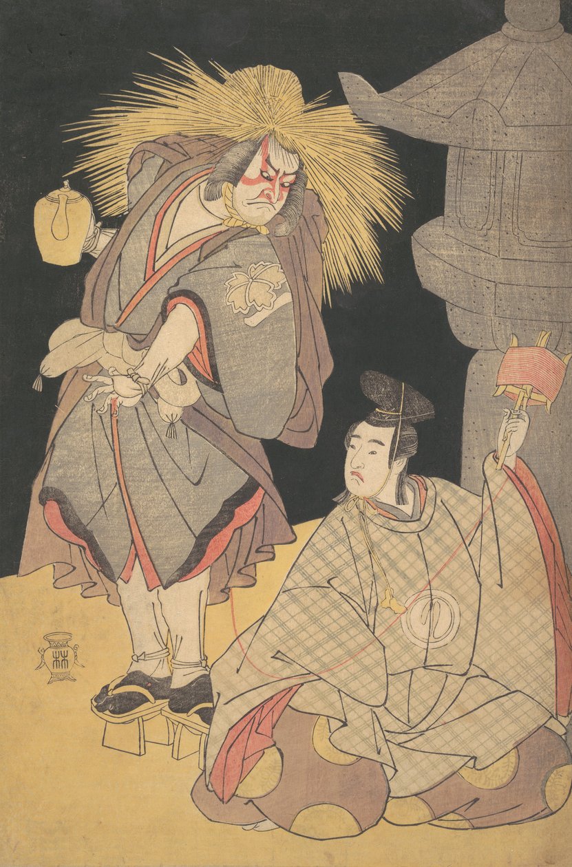 S sene fra tee drama sne-motsu længde furisode genji, fra 1785 til 1785. af Katsukawa Shunko