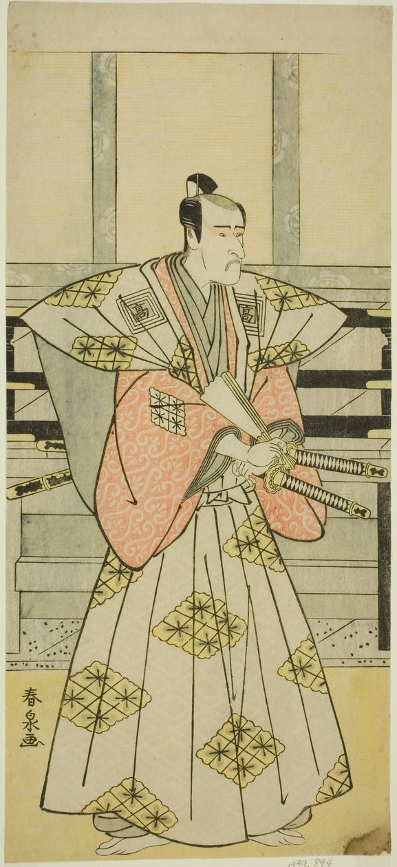 Skuespilleren Ichikawa Komazo III som Fuji Sakon (?) i skuespillet Egara Tenjin Risho Kagami (?), opført på Nakamura Theatre (?) i den tredje måned, 1789 (?) af Katsukawa Shunsen