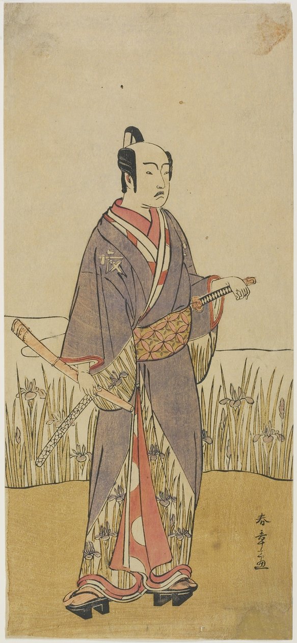 (En skuespiller i en samurai-rolle med en bambusfløjte) af Katsukawa Shunsho
