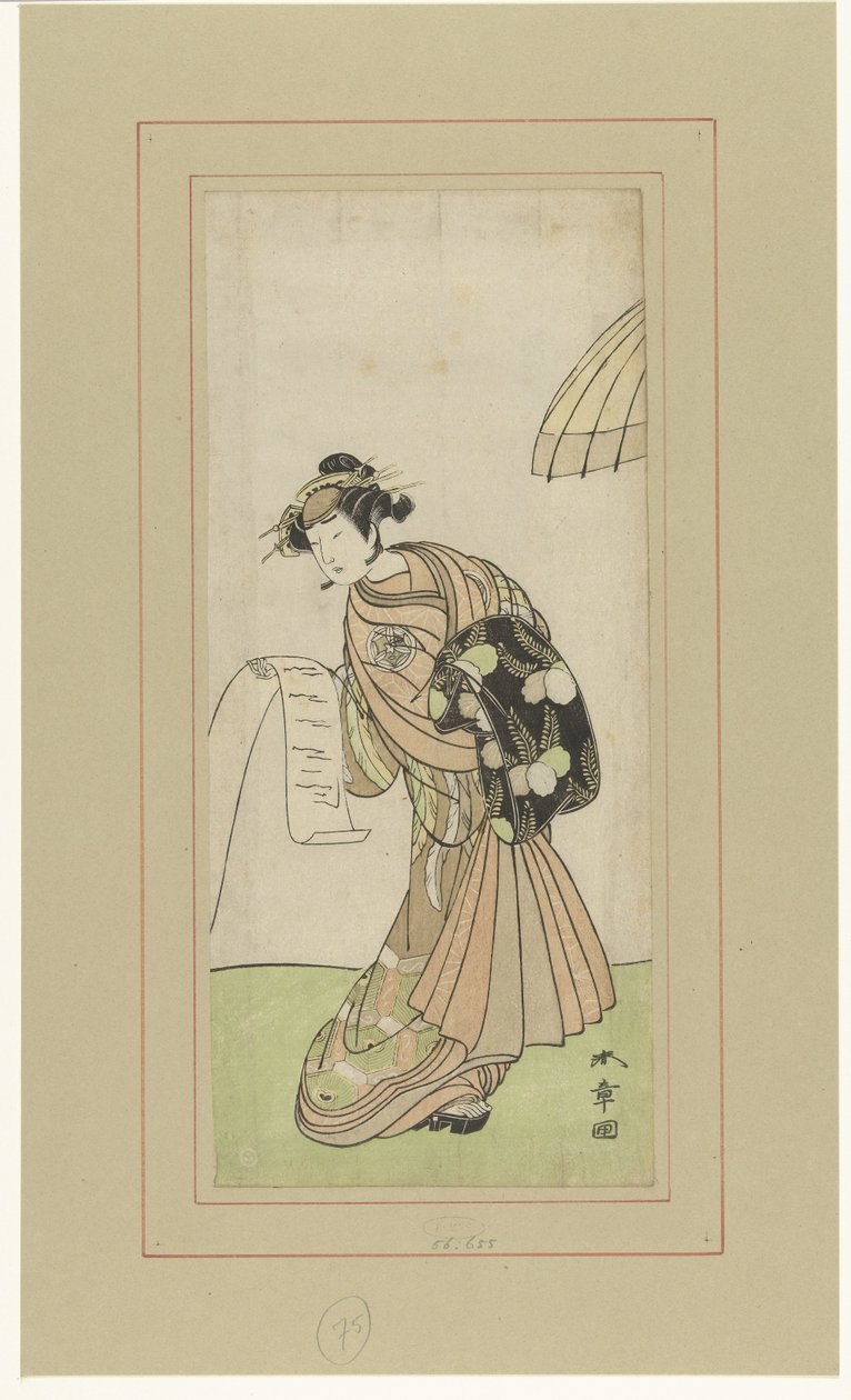 Skuespiller Yamashita Kinsaku II i rollen som kurtisane Agemaki af Katsukawa Shunsho